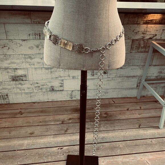 Vintage Chico's Silver Metal Beaded Chain Statement Chunky Boho Retro Hip Belt - Picture 1 of 13